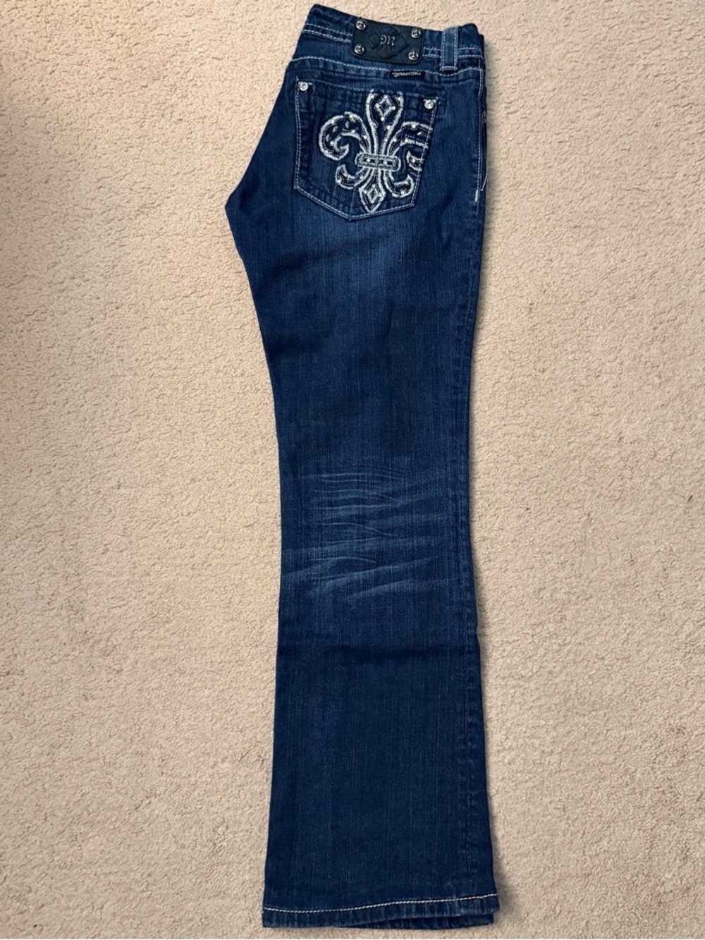 Miss Me Dark Blue Boot Cut Jeans with Embroidered Pocket